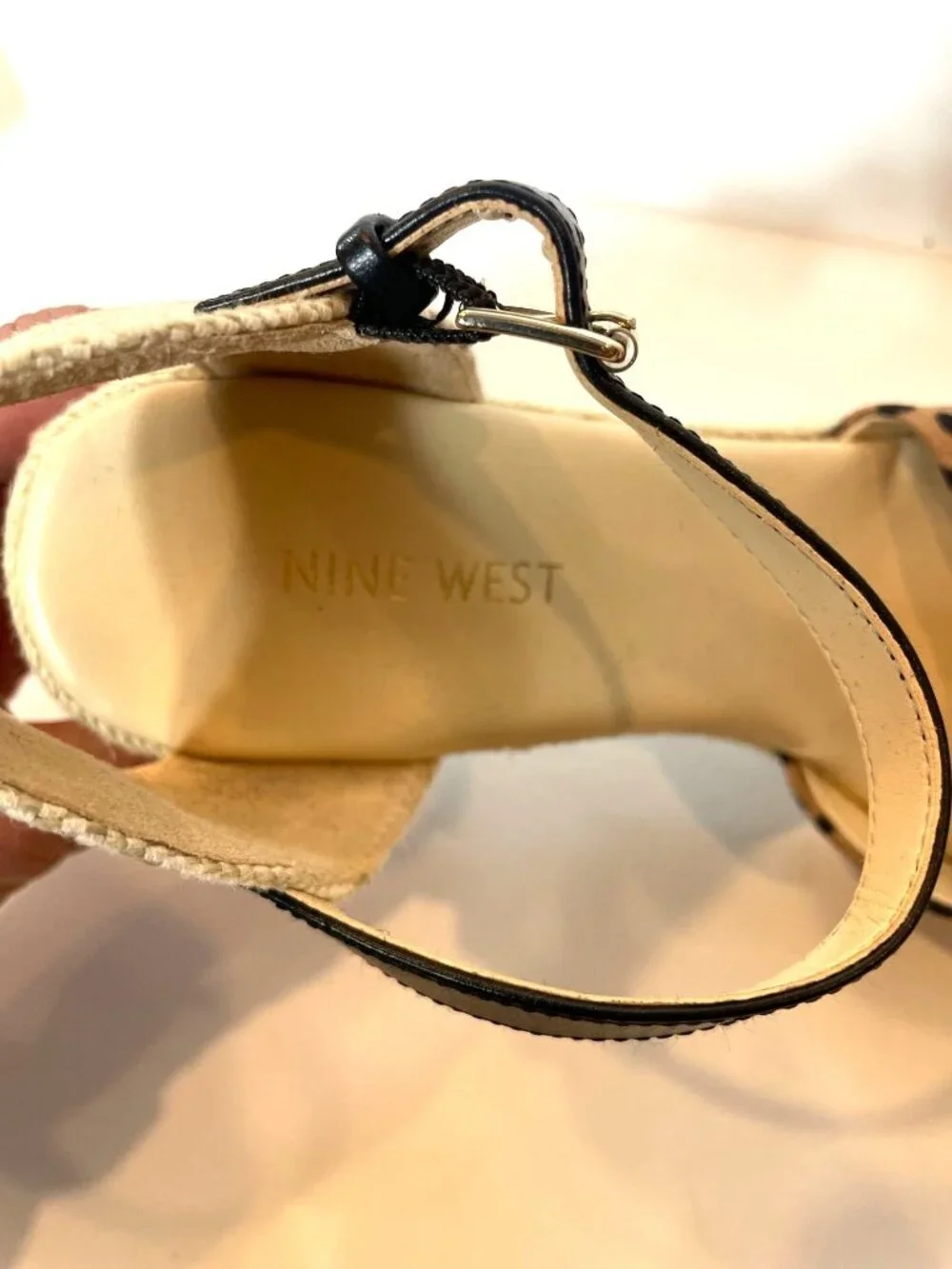 Nine West Joydyn Cheetah Print Espadrille Wedge Sandals Ankle Strap Size 7.5